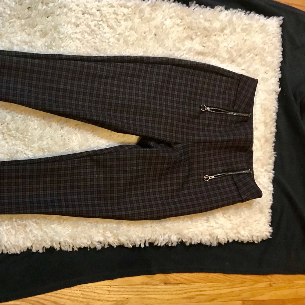 Plaid burgundy and black leggings